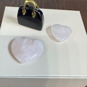 Elegant Black and Gold Miniature Handbag with Rose Quartz Hearts